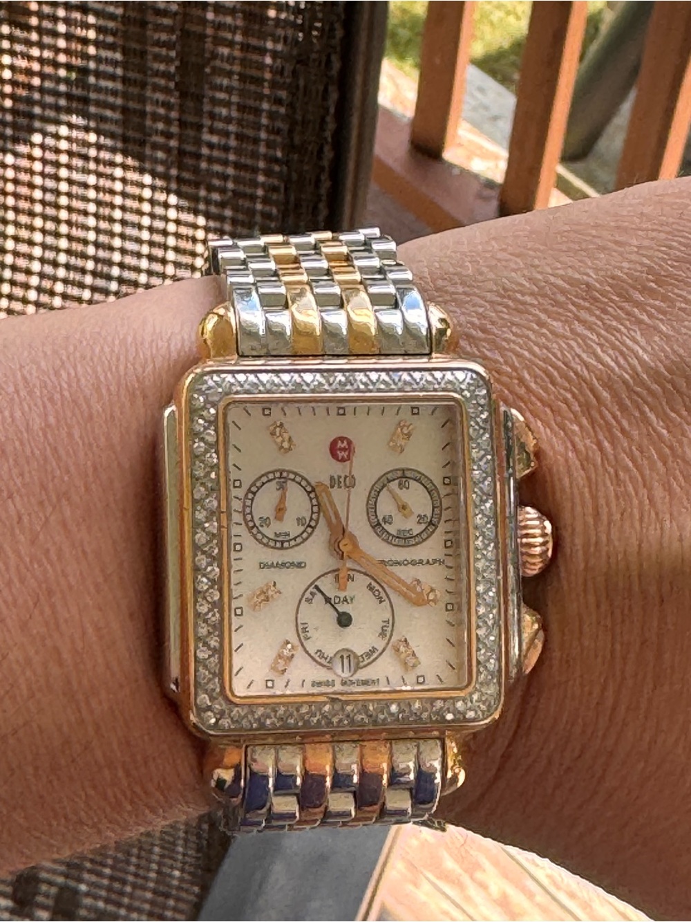 Michele Rose Gold and Silver Two-Tone Deco Chronograph Watch - Picture 8 of 9